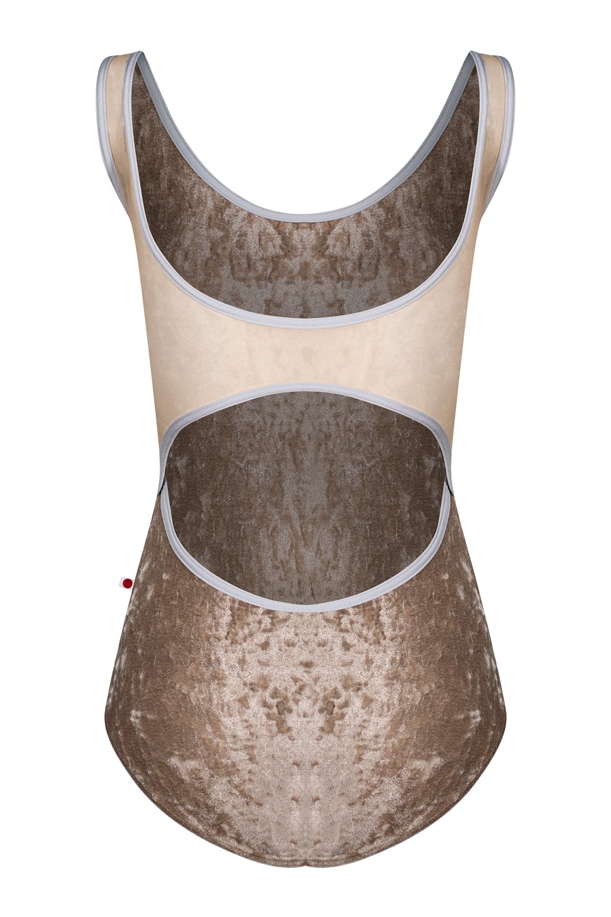 Veronique leotard in CV-Toffee body color with Mesh Dolce top color and N-Silver trim color