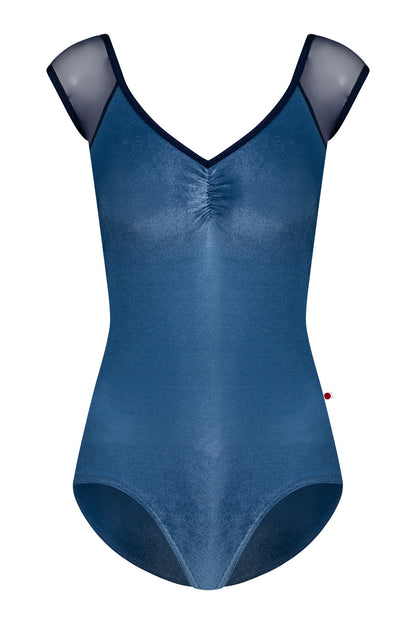 Nina pinch leotard in V-Ocean body color with Mesh Dark Blue top color and N-Dark Blue trim color