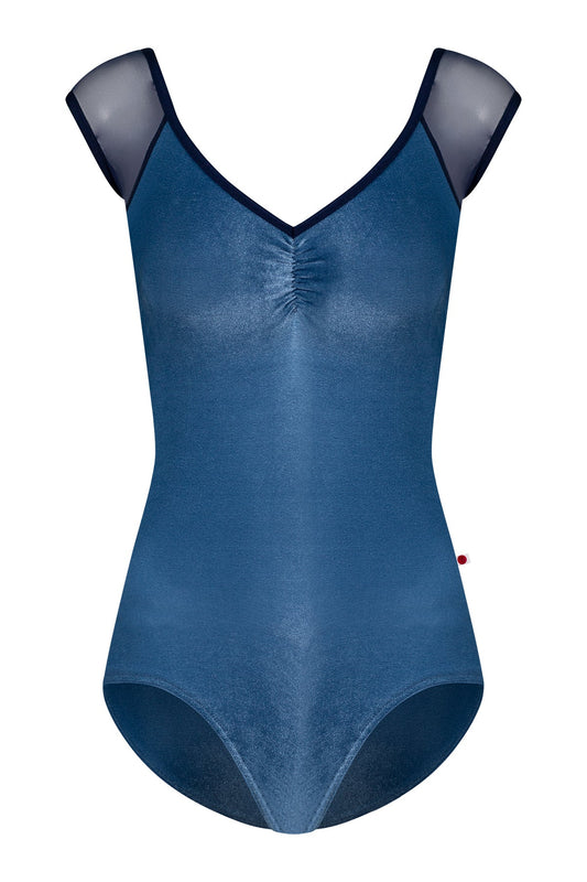 Nina pinch leotard in V-Ocean body color with Mesh Dark Blue top color and N-Dark Blue trim color