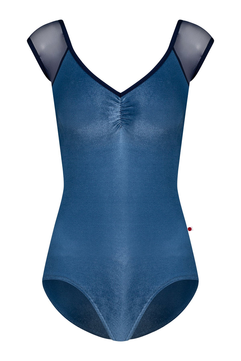 Nina pinch leotard in V-Ocean body color with Mesh Dark Blue top color and N-Dark Blue trim color