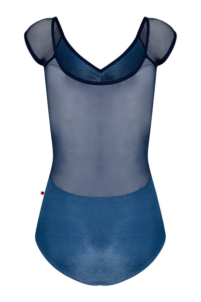 Nina pinch leotard in V-Ocean body color with Mesh Dark Blue top color and N-Dark Blue trim color