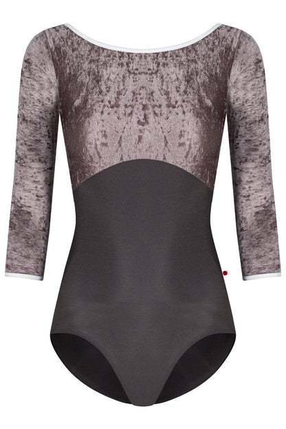 Sofiane leotard in N-Shadow body color with CV-Phantom top color and 3Q Sleeves and T-White trim color