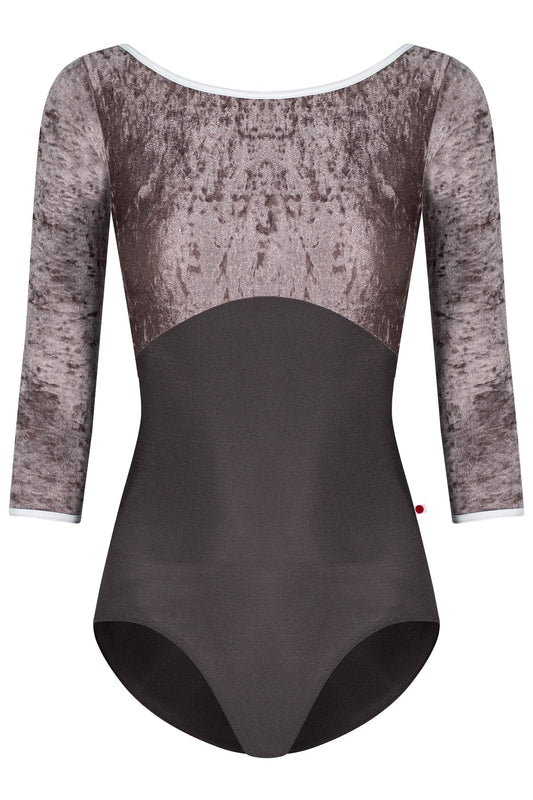 Sofiane leotard in N-Shadow body color with CV-Phantom top color and 3Q Sleeves and T-White trim color