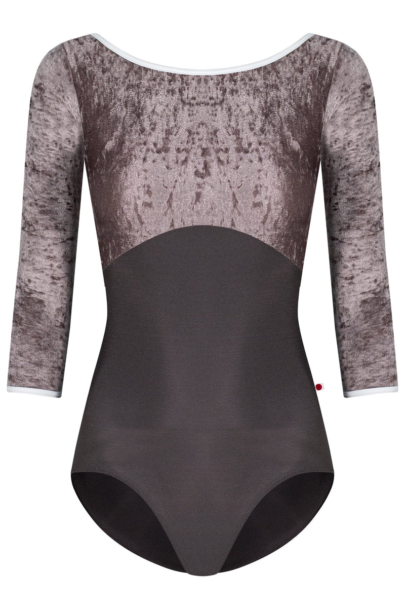 Sofiane leotard in N-Shadow body color with CV-Phantom top color and 3Q Sleeves and T-White trim color